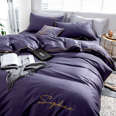 Pościel fioletowa ze złotym zdobieniem lamówka 160x200 3 el. FHL2601