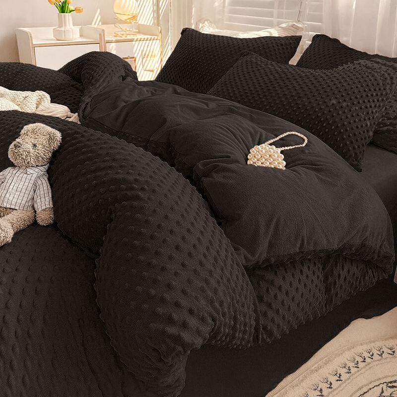 Pościel pluszowa zimowa miś w kropki 3D 200x220 3 el. MINKY czarna nr521