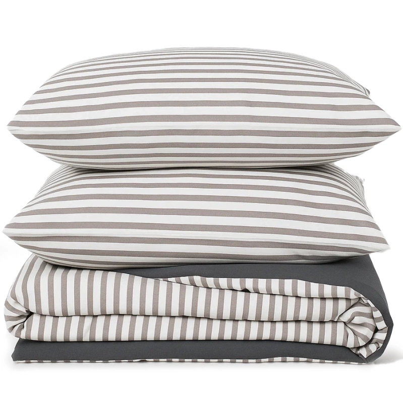 Pościel biała w grafitowe pasy 160x200 3 el. Stripes F16