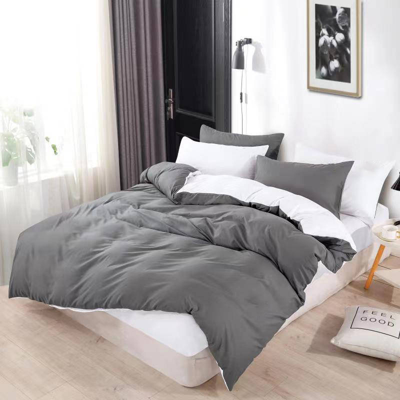Pościel 200x220 3 el. gładka Ciemno szaro biała S-13