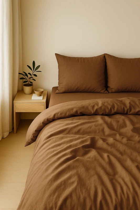 Pościel brązowa czekoladowa gładka 200x220 3 el. Cozy F14