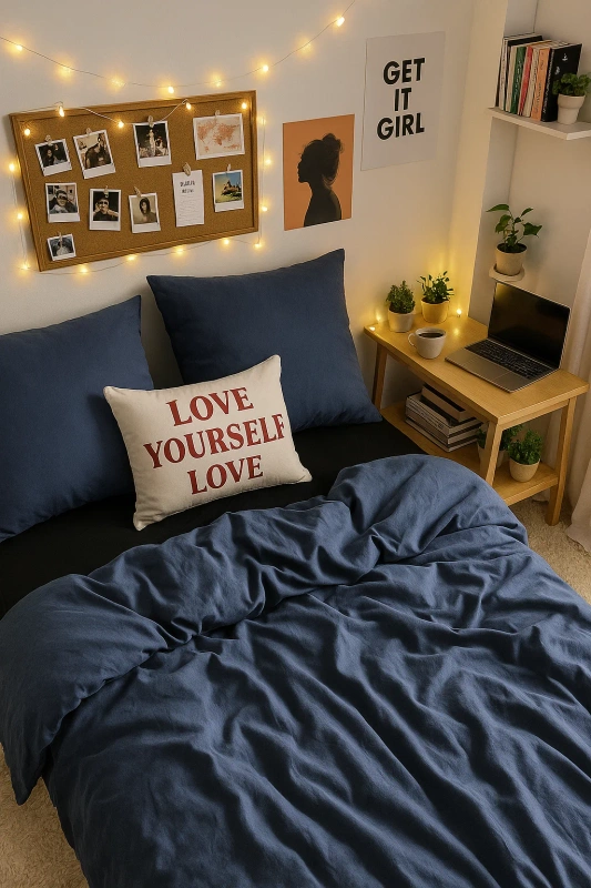 Pościel granatowa jednokolorowa gładka 160x200 3 el. Midnight F18