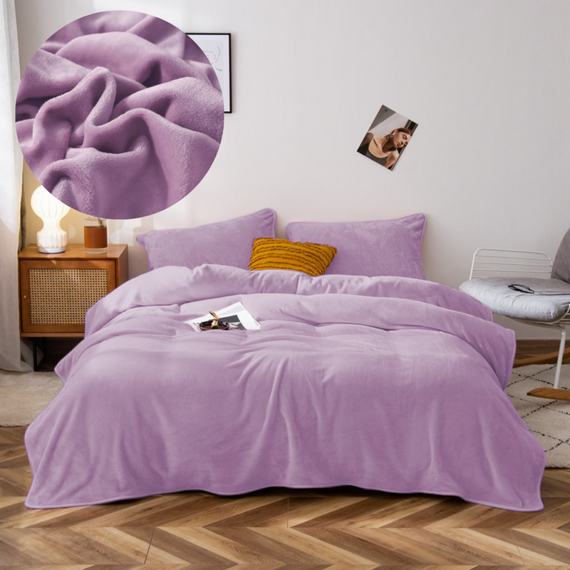 Pościel pluszowa zimowa miś gładka 160x200 3 el. fioletowa K014