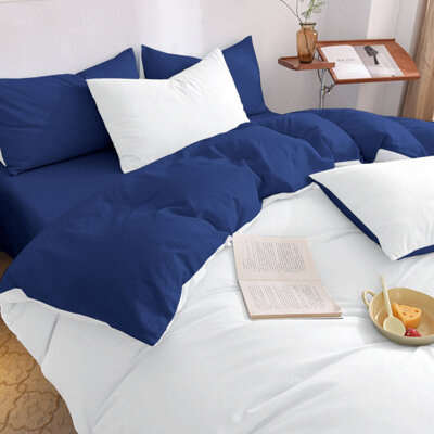 Pościel 160x200 3 el. gładka biało-granatowa S-021