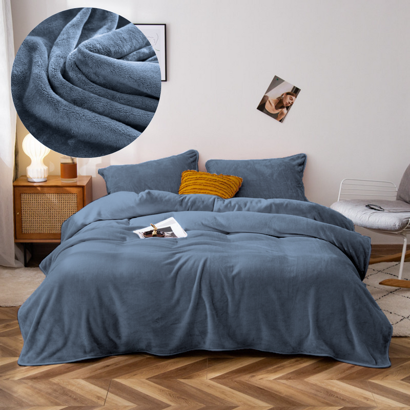 Pościel pluszowa zimowa miś gładka 200x220 3 el. ciemna szara K003